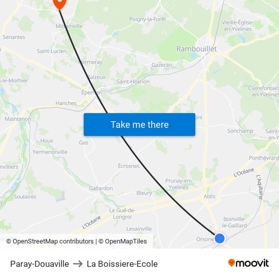 Paray-Douaville to La Boissiere-Ecole map