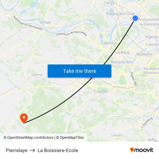 Pierrelaye to La Boissiere-Ecole map