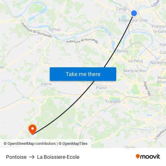 Pontoise to La Boissiere-Ecole map