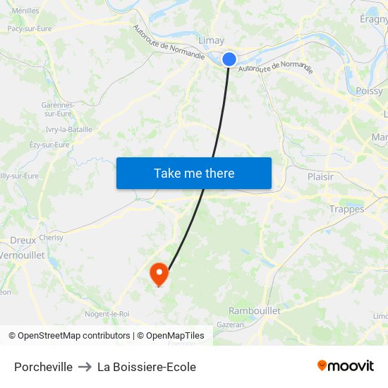 Porcheville to La Boissiere-Ecole map