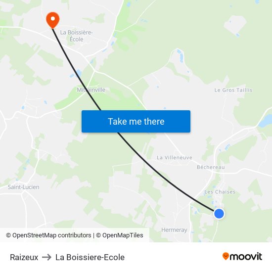 Raizeux to La Boissiere-Ecole map