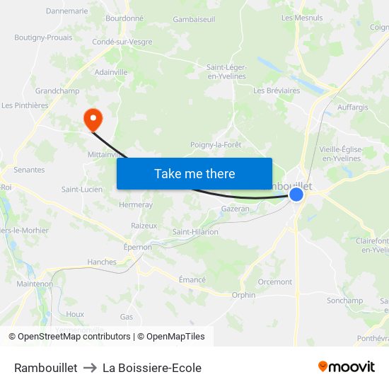 Rambouillet to La Boissiere-Ecole map