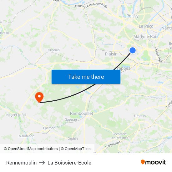Rennemoulin to La Boissiere-Ecole map