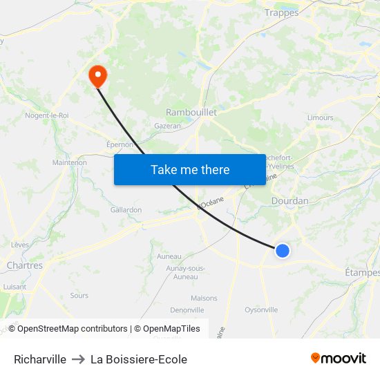Richarville to La Boissiere-Ecole map