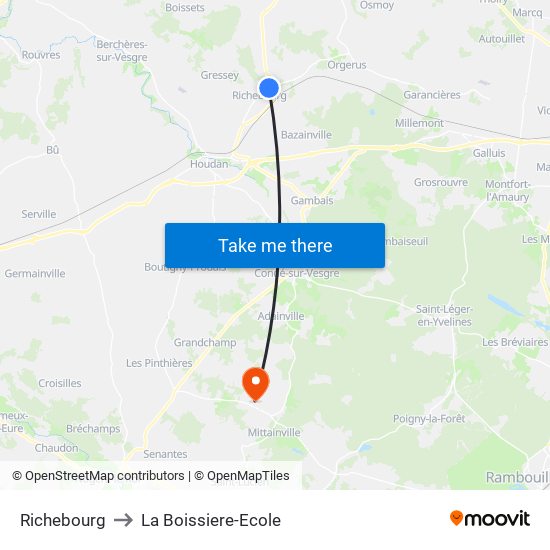 Richebourg to La Boissiere-Ecole map