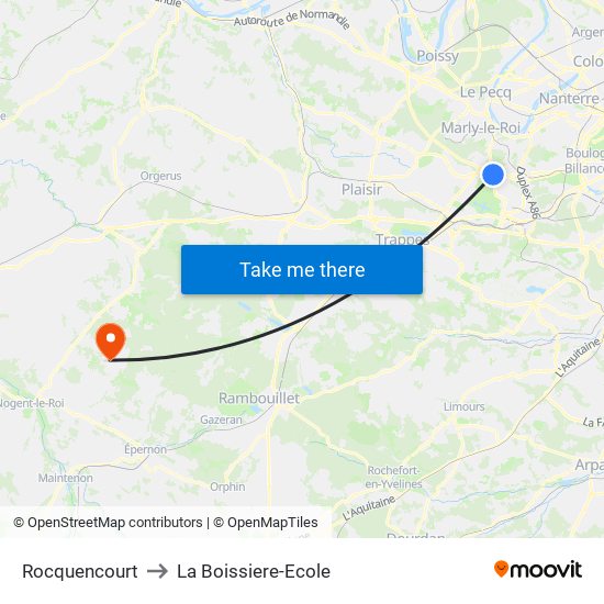 Rocquencourt to La Boissiere-Ecole map