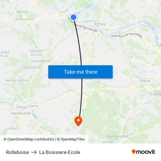 Rolleboise to La Boissiere-Ecole map