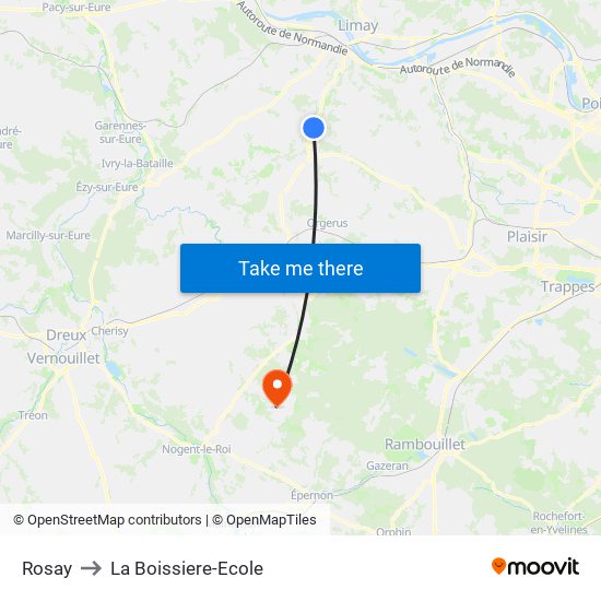 Rosay to La Boissiere-Ecole map