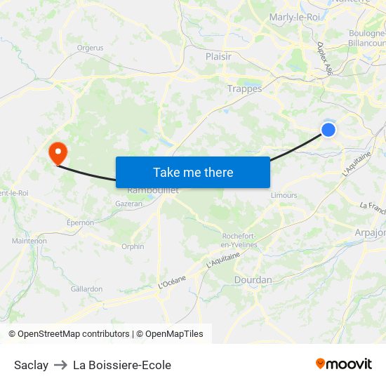 Saclay to La Boissiere-Ecole map