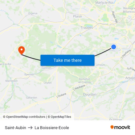Saint-Aubin to La Boissiere-Ecole map
