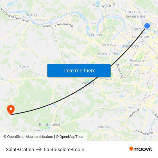 Saint-Gratien to La Boissiere-Ecole map