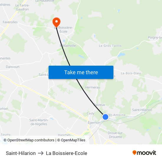 Saint-Hilarion to La Boissiere-Ecole map