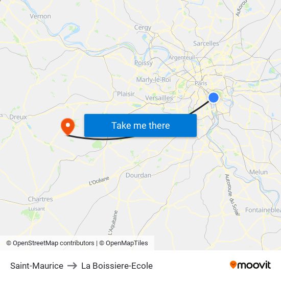 Saint-Maurice to La Boissiere-Ecole map