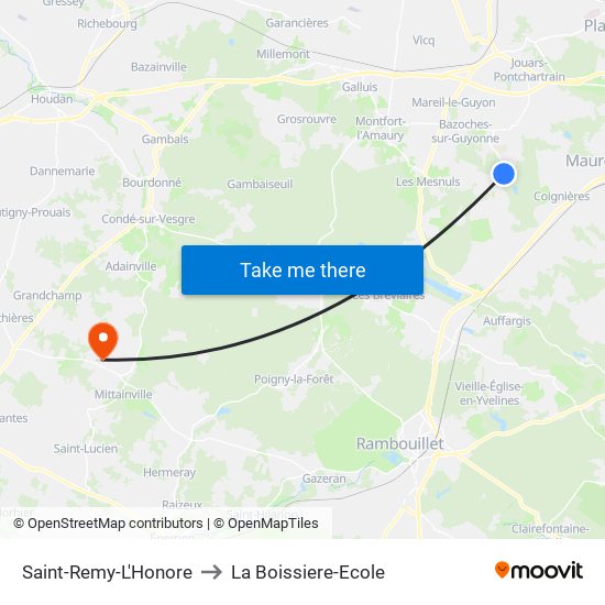 Saint-Remy-L'Honore to La Boissiere-Ecole map