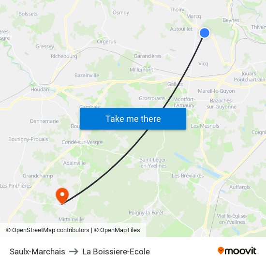 Saulx-Marchais to La Boissiere-Ecole map