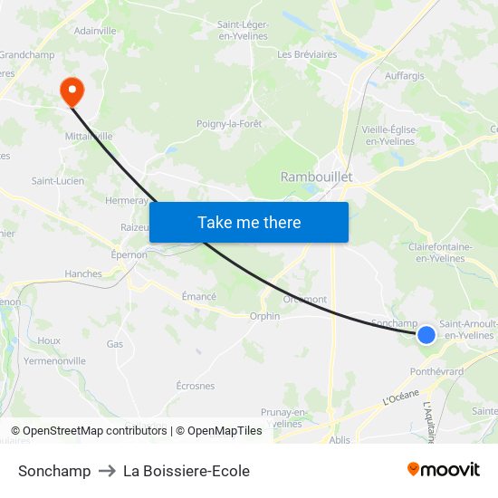 Sonchamp to La Boissiere-Ecole map