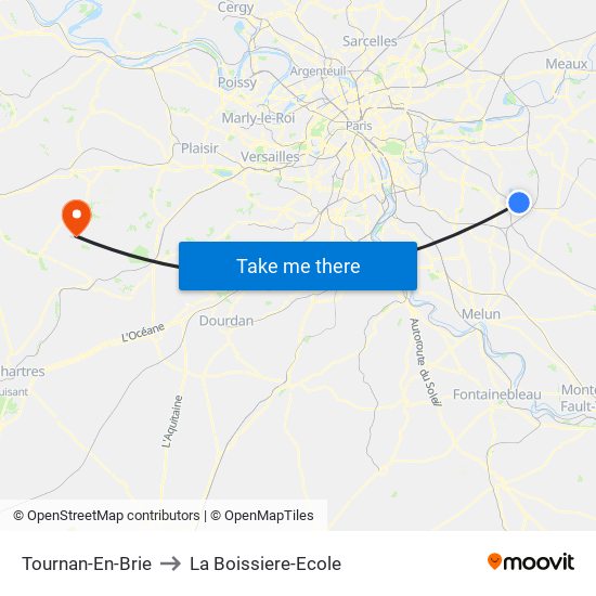 Tournan-En-Brie to La Boissiere-Ecole map