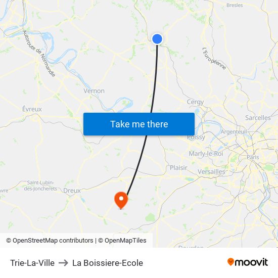 Trie-La-Ville to La Boissiere-Ecole map