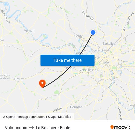 Valmondois to La Boissiere-Ecole map