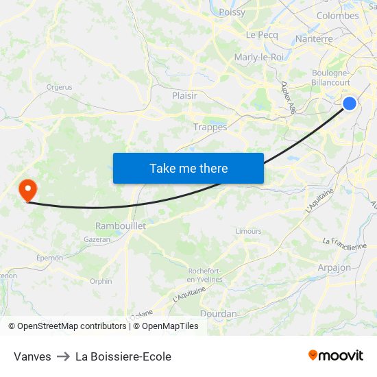 Vanves to La Boissiere-Ecole map