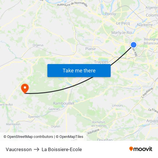 Vaucresson to La Boissiere-Ecole map