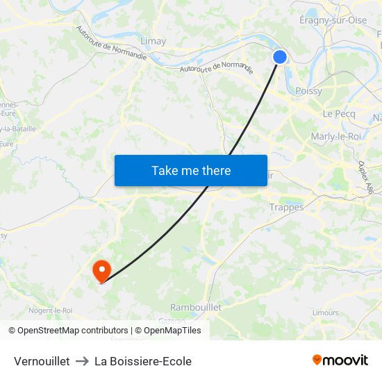 Vernouillet to La Boissiere-Ecole map