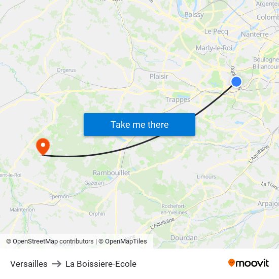 Versailles to La Boissiere-Ecole map