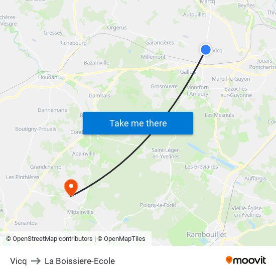 Vicq to La Boissiere-Ecole map