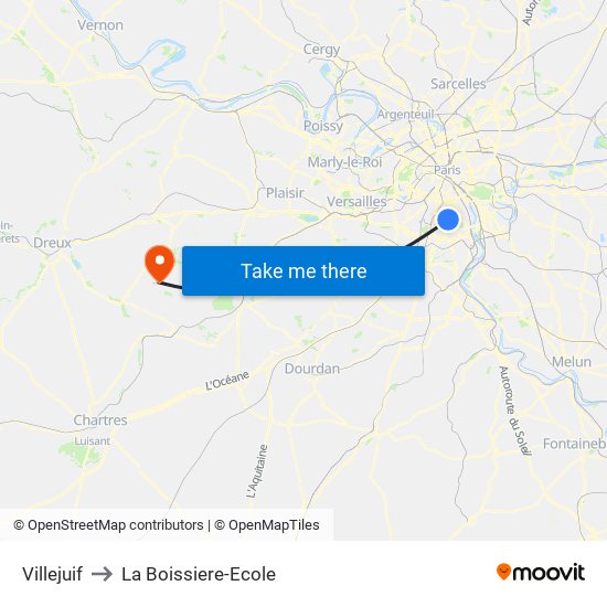 Villejuif to La Boissiere-Ecole map