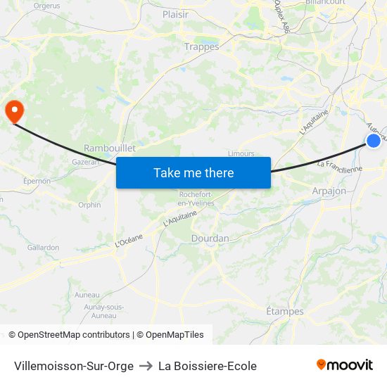 Villemoisson-Sur-Orge to La Boissiere-Ecole map