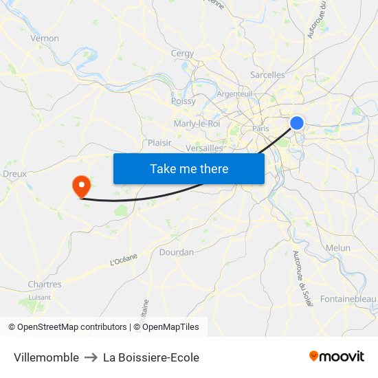 Villemomble to La Boissiere-Ecole map