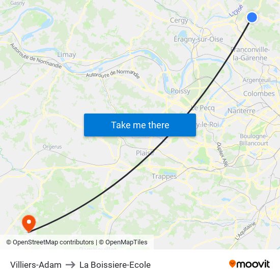 Villiers-Adam to La Boissiere-Ecole map