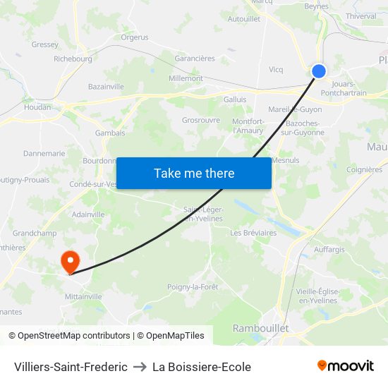 Villiers-Saint-Frederic to La Boissiere-Ecole map