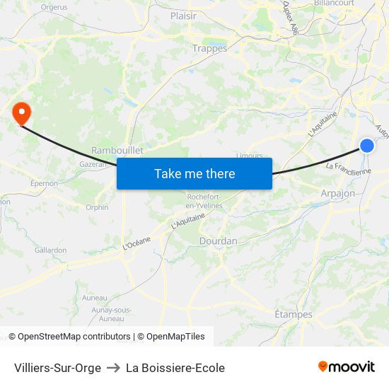 Villiers-Sur-Orge to La Boissiere-Ecole map