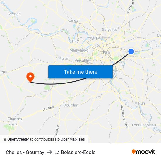 Chelles - Gournay to La Boissiere-Ecole map