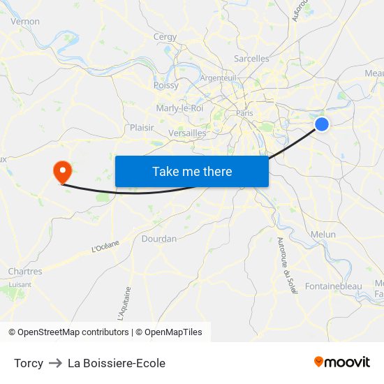 Torcy to La Boissiere-Ecole map