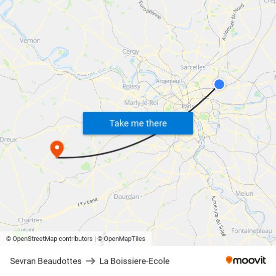 Sevran Beaudottes to La Boissiere-Ecole map