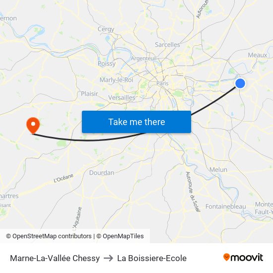 Marne-La-Vallée Chessy to La Boissiere-Ecole map
