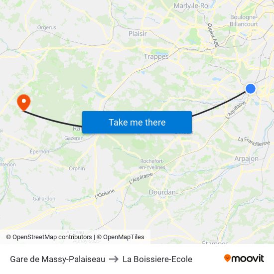 Gare de Massy-Palaiseau to La Boissiere-Ecole map