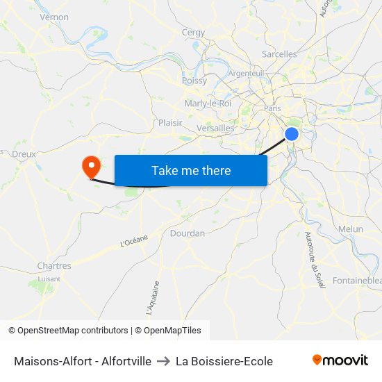 Maisons-Alfort - Alfortville to La Boissiere-Ecole map