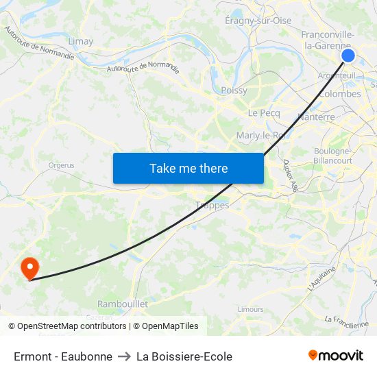 Ermont - Eaubonne to La Boissiere-Ecole map