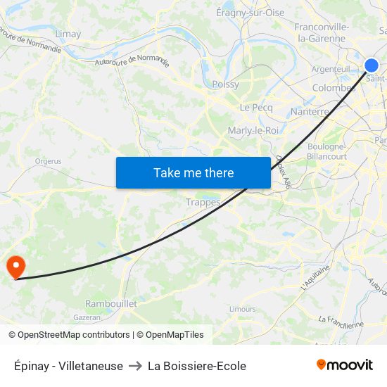Épinay - Villetaneuse to La Boissiere-Ecole map