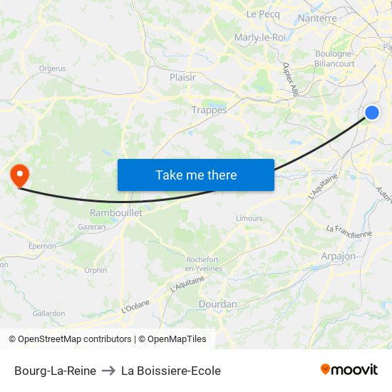 Bourg-La-Reine to La Boissiere-Ecole map