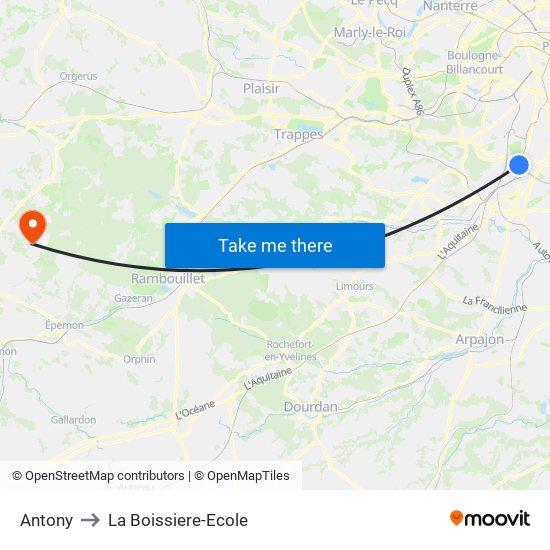 Antony to La Boissiere-Ecole map