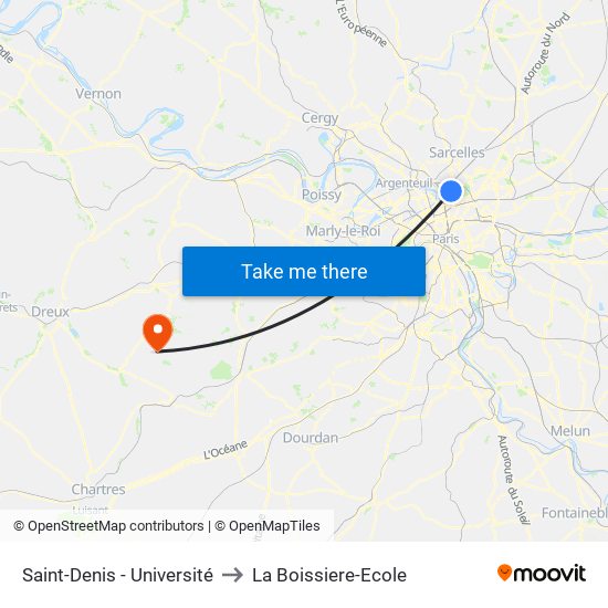 Saint-Denis - Université to La Boissiere-Ecole map