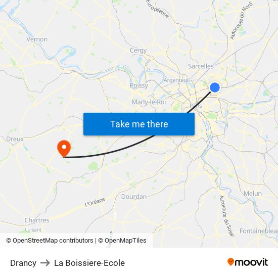 Drancy to La Boissiere-Ecole map