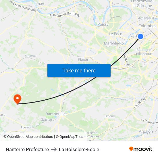 Nanterre Préfecture to La Boissiere-Ecole map