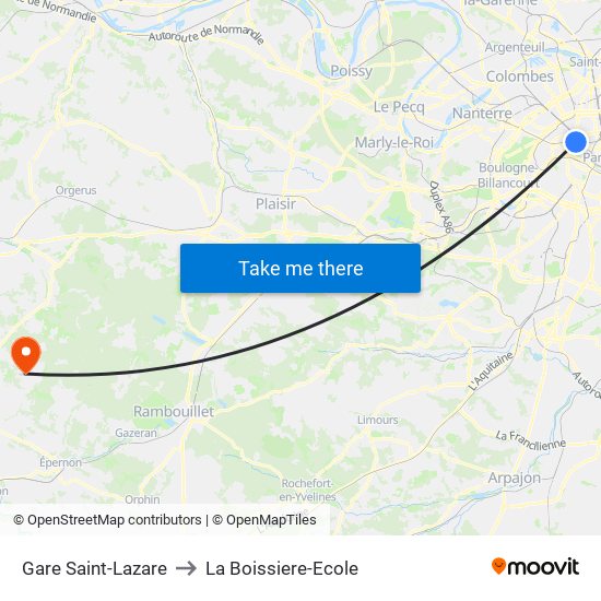 Gare Saint-Lazare to La Boissiere-Ecole map