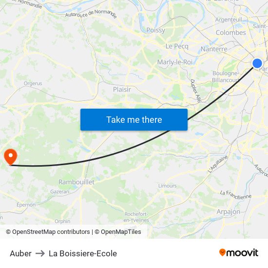 Auber to La Boissiere-Ecole map