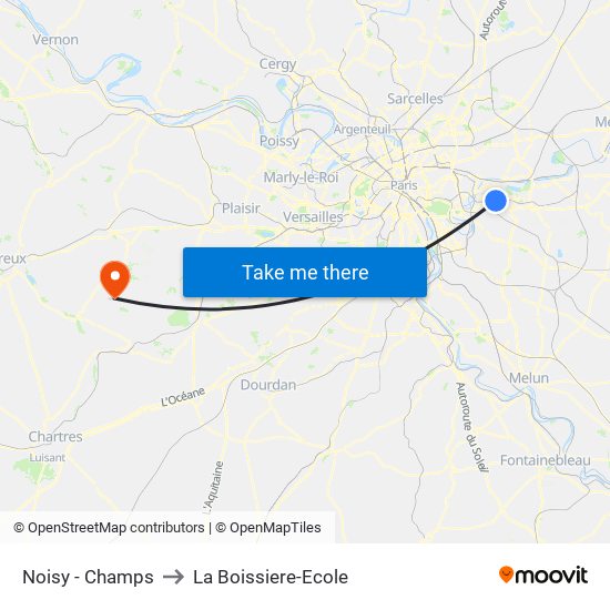 Noisy - Champs to La Boissiere-Ecole map